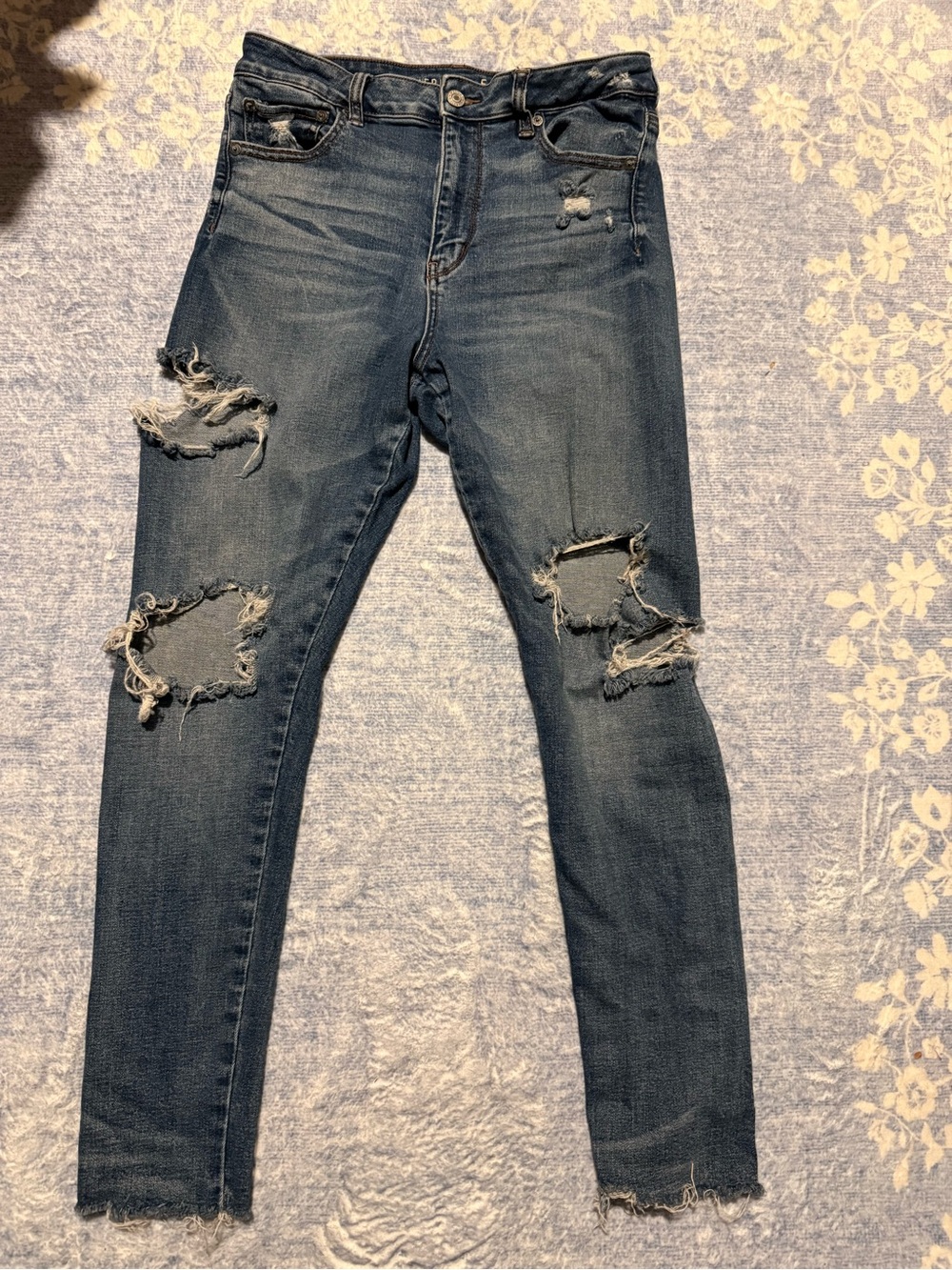 American Eagle Outfitters Dark Blue Ripped Skinny Jeans